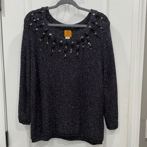 Ruby Rd. Charcoal Sweater with Embellishments